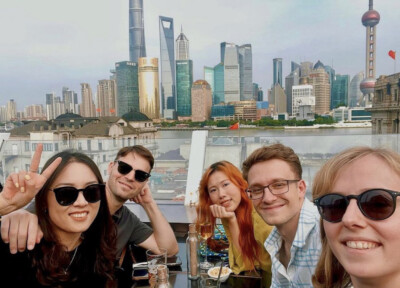 group of teachers enjoying the Shanghai skyline together